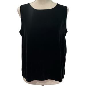 Eileen Fisher Bateau Neck Tank Top Shirt Womens M Black Velvet Silk Blend Blouse